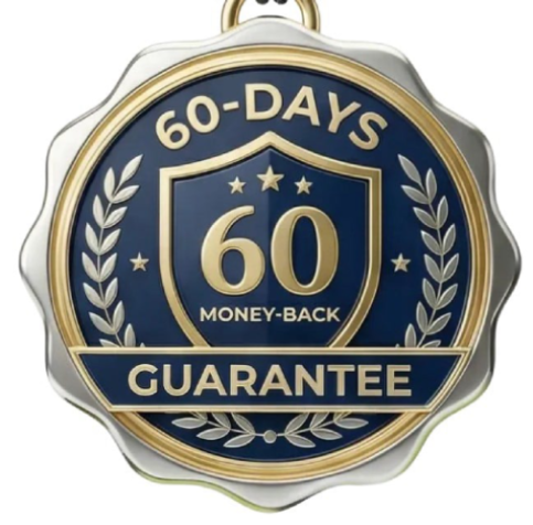 Sixty day money back guarantee badge representing product assurance